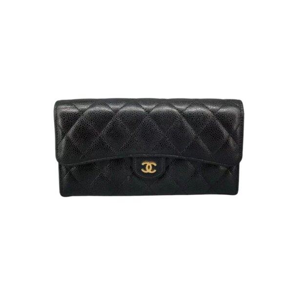 CHANEL Handbags - SOLD TYSM Chanel Classic Quilted Caviar Long Flap Wallet Gold CC Logo
